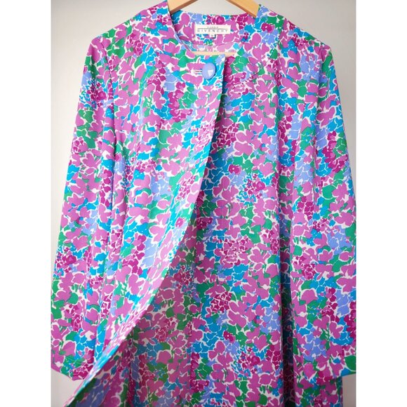 90s vintage Givenchy floral one button duster jacket/ pink, blue, green floral - Picture 8 of 10